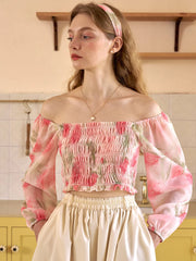 Vada Floral Print Off Shoulder Lantern Sleeve Blouse