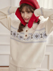 Norah Snowflake Jacquard Polo Fair Isle Knit Sweater