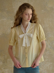 Calliope V-Neck Bow 100% Cotton Blouse