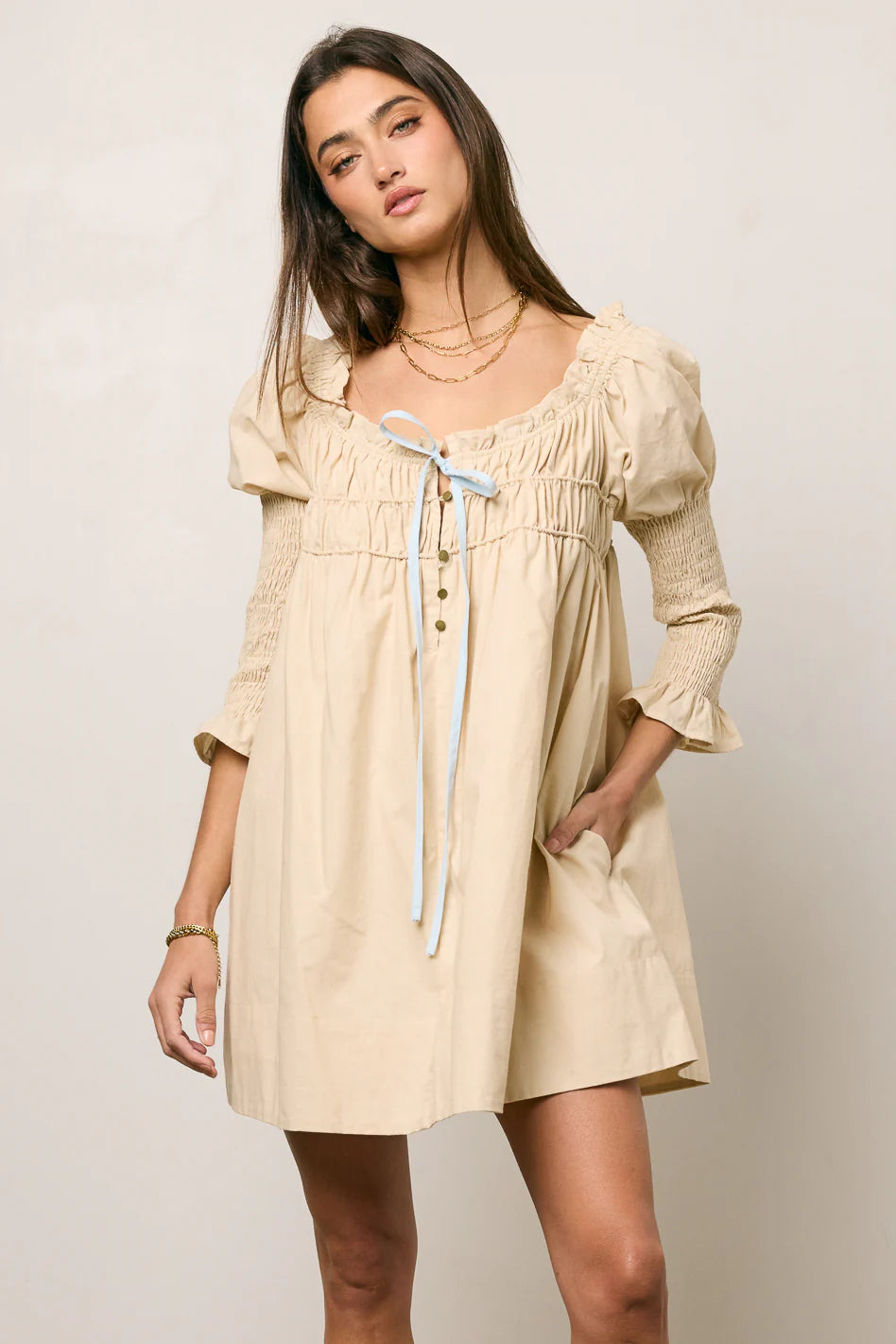 Nolan Babydoll Dress in Beige