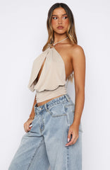 Love Everywhere Cinched Waist Halter Top Stone