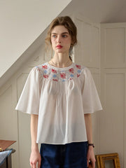 Kenia Lace-up Striped Floral Off The Shoulder Top