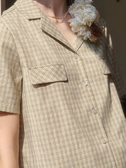 Monica V-Neck Lapel Plaid Cotton Blouse