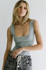 Sawyer Lace Trim Tank Top in Heather Grey