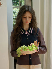 Dahlia Clashing Colours Doll Neck Bowknot Pullover Sweater