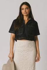 Farris Denim Collared Top in Dark Wash