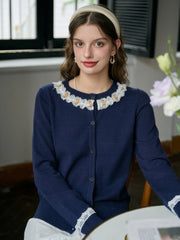 Soleil Round Neck Lace Cardigan