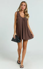 Chocolate Deep U Gathered Neck Smock Mini Dress