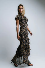 James Ruffle Maxi Dress in Black