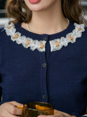 Soleil Round Neck Lace Cardigan