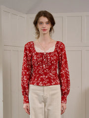 Kairi Square Collar Lace Floral Blouse