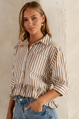 Avery Striped Blouse in Tan