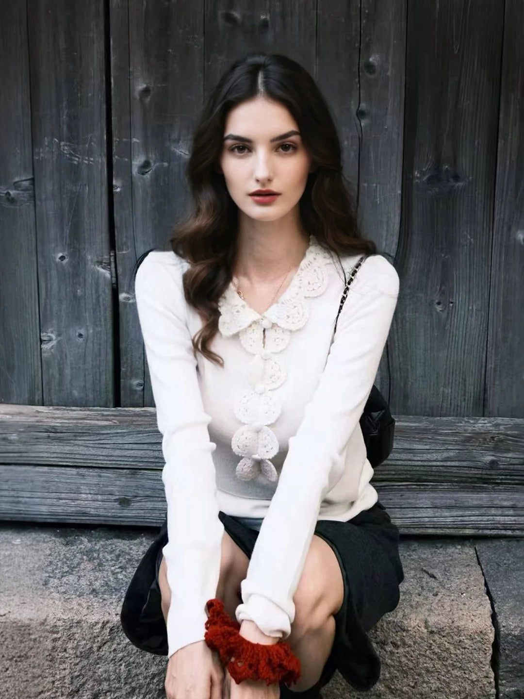 Jennifer Ruffle Collar Crochet Cardigan