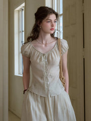 Zuri Round Neck Embroidery Lyocell Blouse