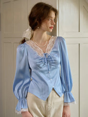 Shailene Retro V-Neck Lace Blouse