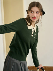 Freya Custom Collar Contrast Color Print Button-Front Blouse