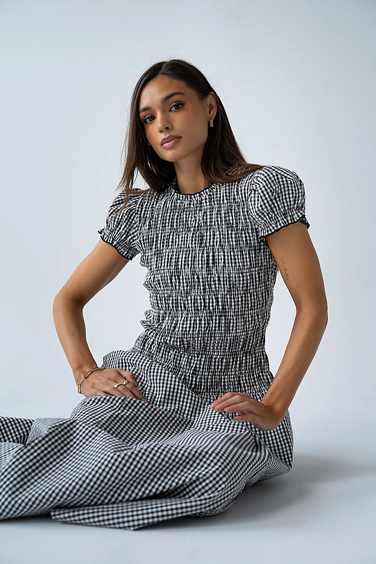 Opal Gingham Maxi Dress in Black