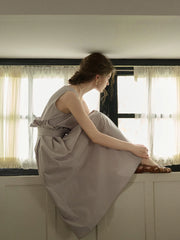 Mila Bateau Neck Sleeveless Cotton Dress - Gray