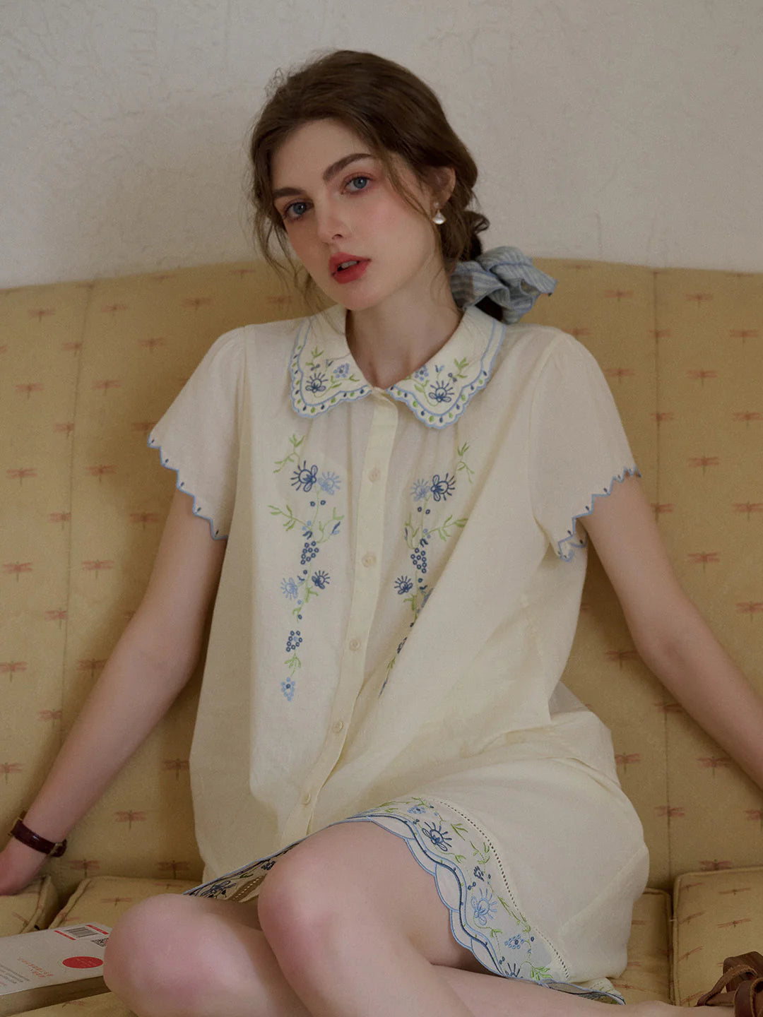 Alora Peter Pan Collar Embroidery 100% Cotton Blouse