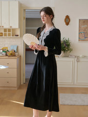 Ariah V-Neck Lace Velvet Dress