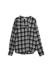 Samira Slanted Placket Plaid Cotton Blouse