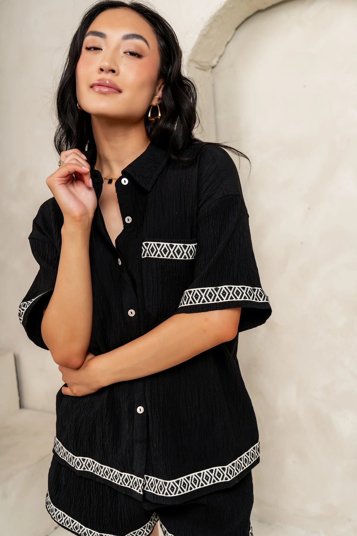 Charley Abstract Button Up in Black