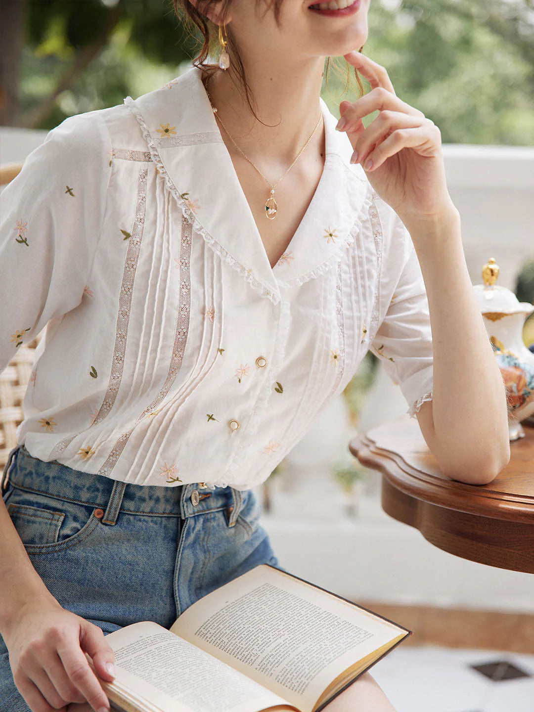 Erin 100% Cotton V-Neck Blouse