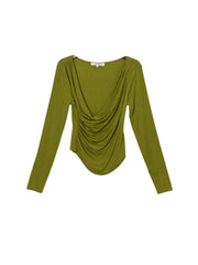 Oaklyn V-neck Cross-Pleat Design Knitted Top