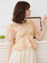 Aliza Chiffon V-neck Puff Sleeve Blouse