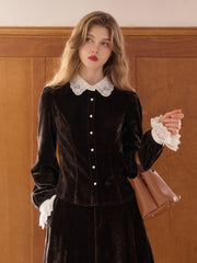 Goldie Peter Pan Collar Velvet Blouse