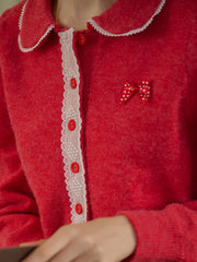 Laylah Doll Neck Collision Lace Sweater Cardigan