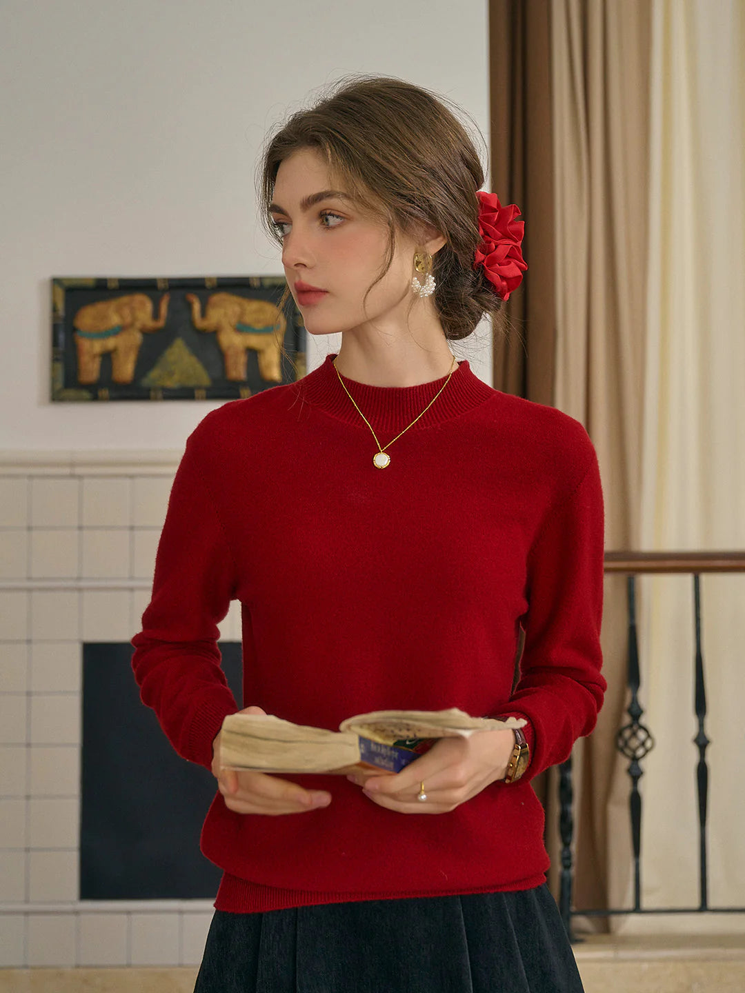 Kamari Mock Neck 100% Wool Slim Fit Knit Sweater