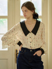 Ayleen Notched Collar Floral Contrasting Blouse