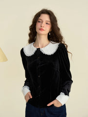 Allyson Peter Pan Collar Lace Lace Embroidery Shirt