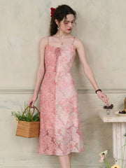 Blaire Floral Contrast Patchwork Bow Square Neck Slip Dress