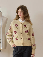 Katie Round Neck Jacquard Wool Cardigan
