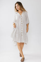 Theo Striped Midi Dress in Grey