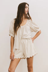 Owen Scalloped Top in Oatmeal