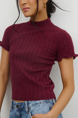 Amara Ribbed Top in Burgundy