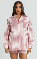 Oversized Button-Down Long Sleeve Striped Pink Shirt