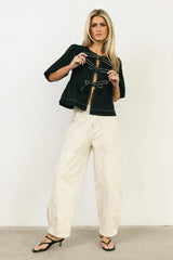 Elvie Peplum Tie Blouse in Black