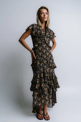James Ruffle Maxi Dress in Black