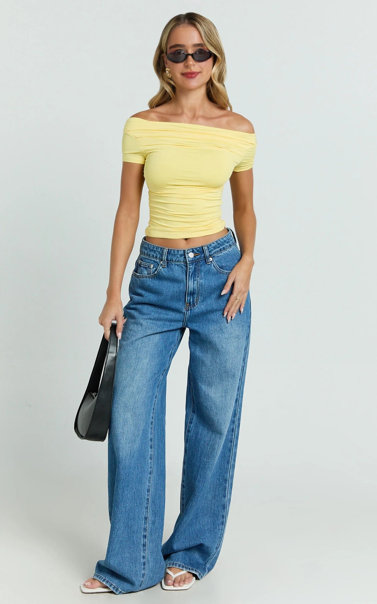Pastel Yellow Off-Shoulder Gathered Short Sleeve Top