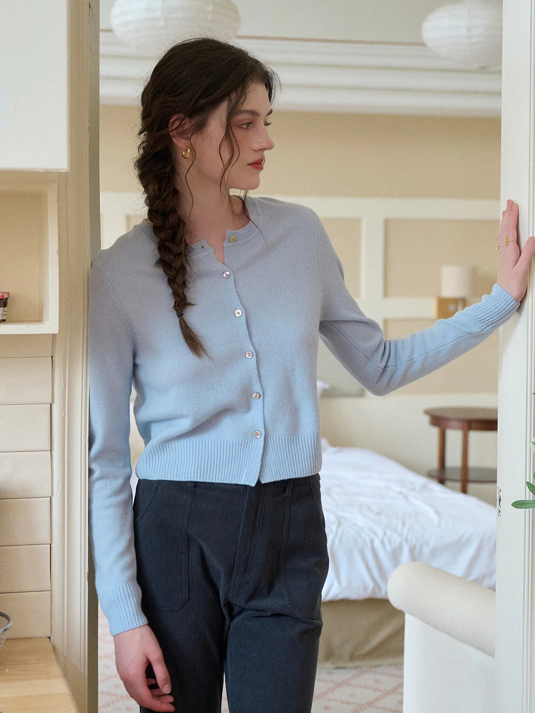 Dayana Round Neck 100% Wool Cardigan