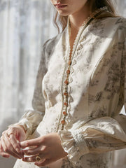 Lyric Printed Stand Collar Midi Dress