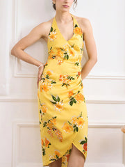 Zelda Printed V Neck Halter Dress