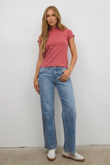 Marley Mock Neck Tee in Berry