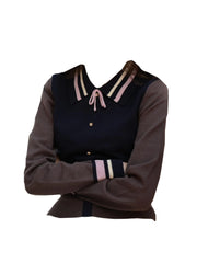 Dahlia Clashing Colours Doll Neck Bowknot Pullover Sweater