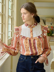 Wren Stand Collar Floral Patchwork Shirt