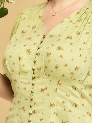 Blessing V-Neck Floral Puff Sleeves Top